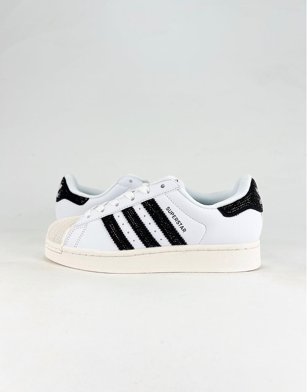 Adidas Superstar II Sneakers (White/Black Rhinestone Stripes)