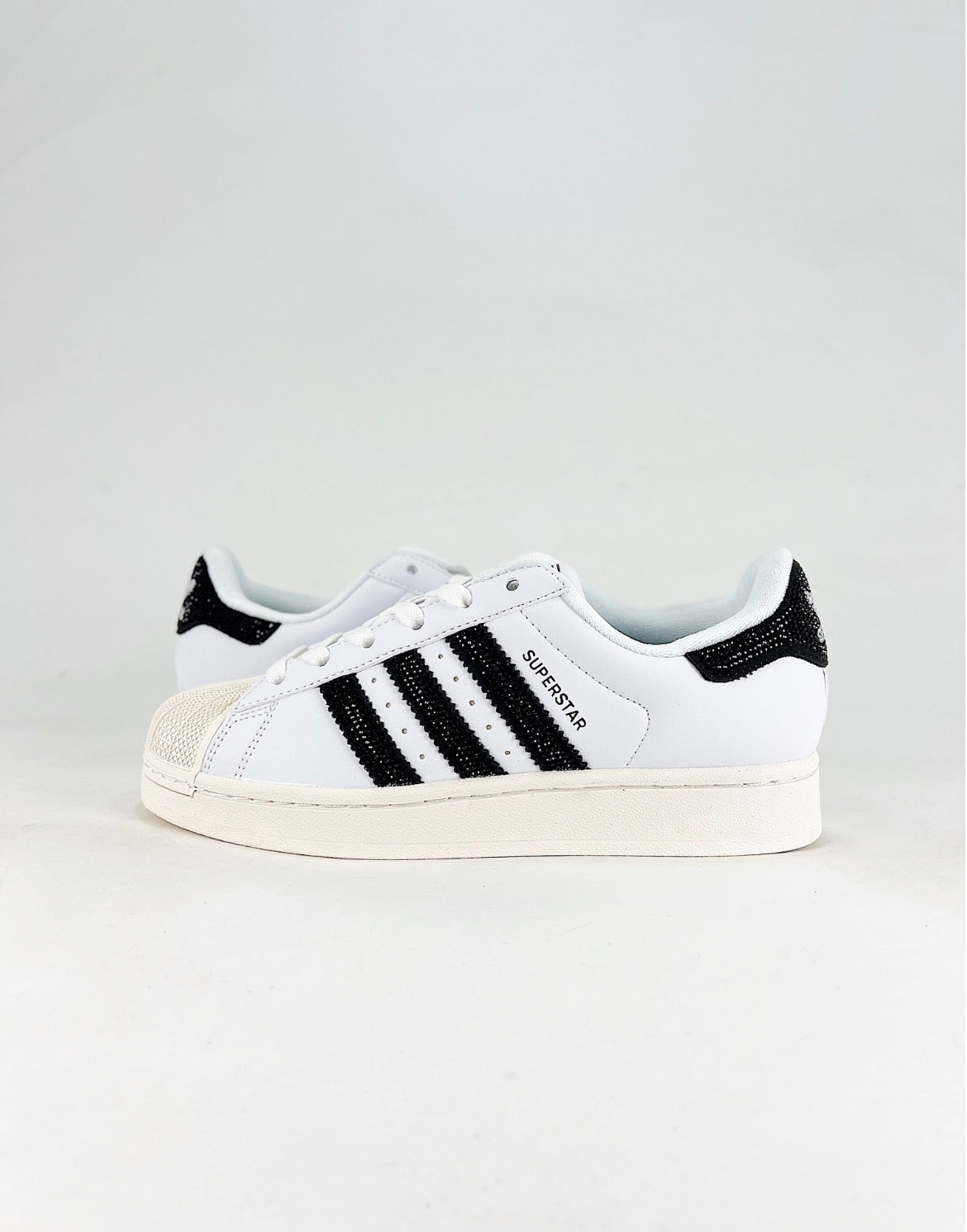 Adidas Superstar II Sneakers (White/Black Rhinestone Stripes)