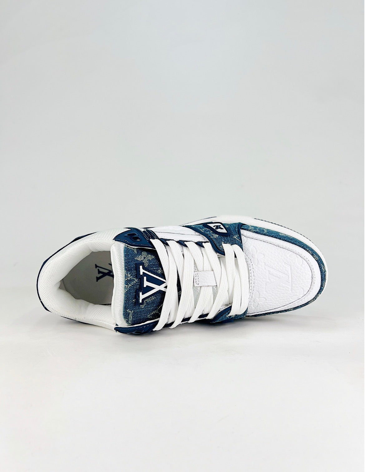 Louis Vuitton LV Trainer (Blue Monogram Denim/White Leather)