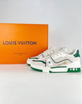 Louis Vuitton LV Trainer (White/Green with Gold Signature)
