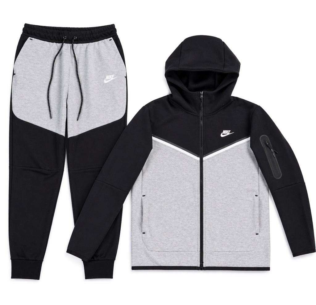 Nike Sportswear Tech Fleece Full-Zip Hoodie and Joggers Set (Grey/Black)