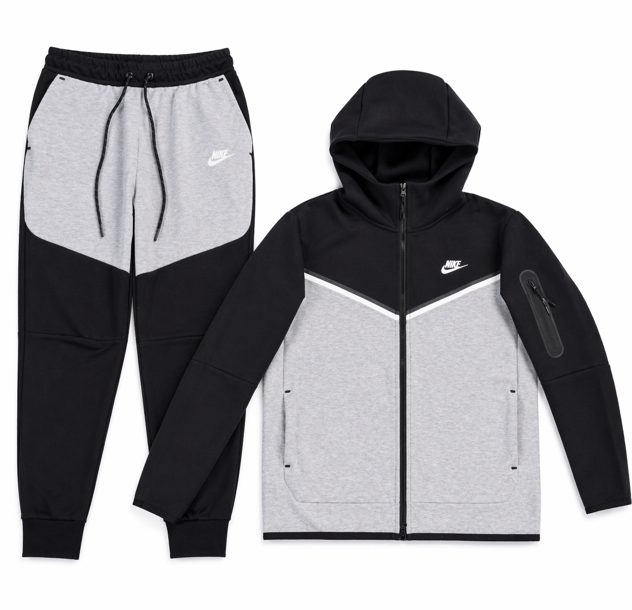 Nike Sportswear Tech Fleece Full-Zip Hoodie and Joggers Set (Grey/Black)