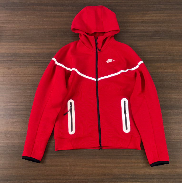 Nike Sportswear Tech Fleece Reflective Full-Zip Hoodie & Jogger Set (University Red)