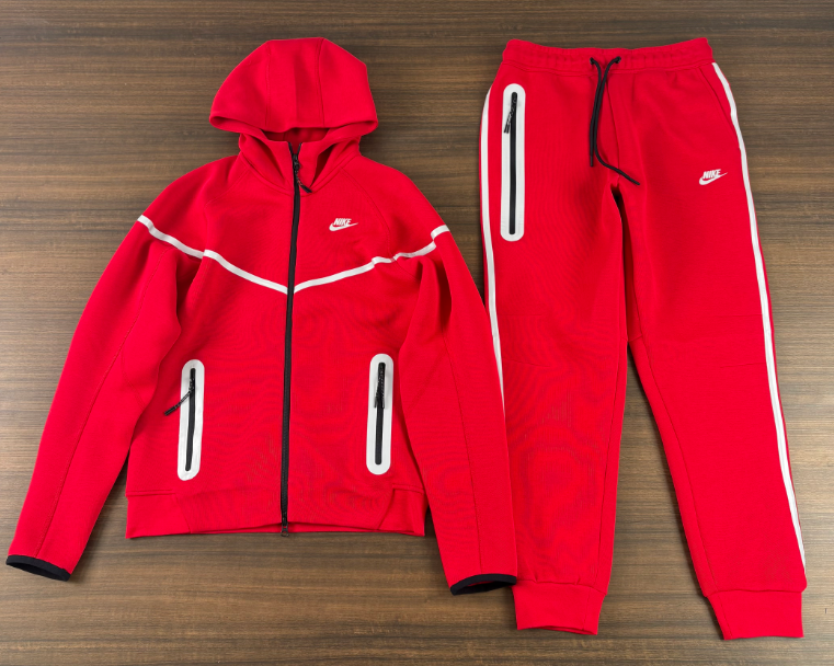 Nike Sportswear Tech Fleece Reflective Full-Zip Hoodie & Jogger Set (University Red)