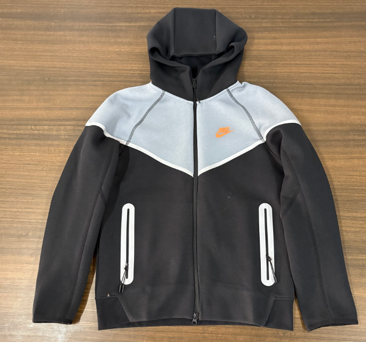Nike Sportswear Tech Fleece Reflective Full-Zip Hoodie & Jogger Set (Black/Grey/Orange)