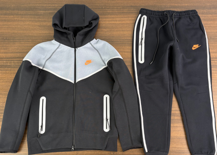 Nike Sportswear Tech Fleece Reflective Full-Zip Hoodie & Jogger Set (Black/Grey/Orange)