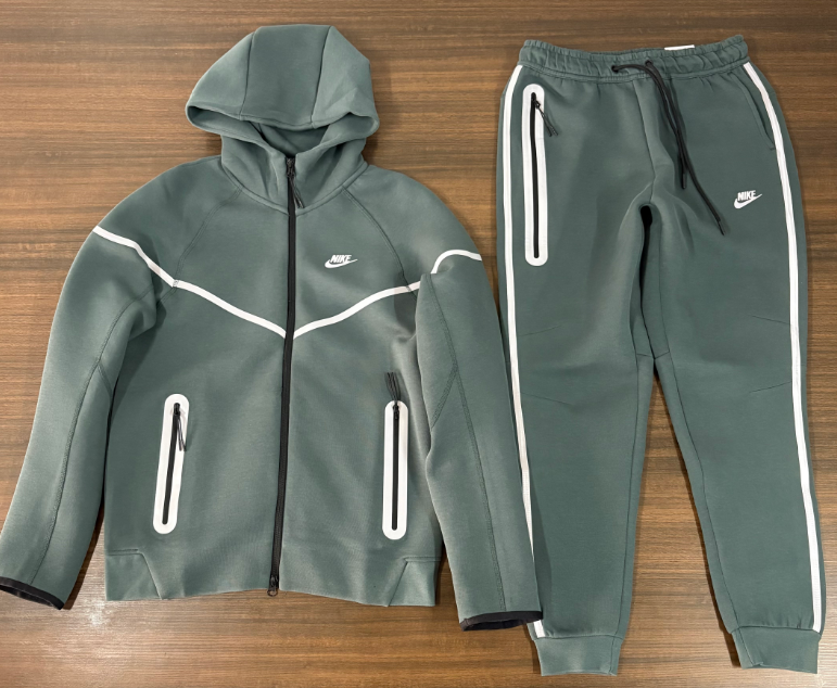 Nike Sportswear Tech Fleece Reflective Full-Zip Hoodie & Jogger Set (Vintage Green)