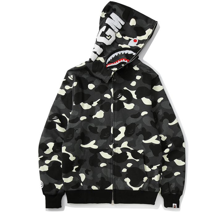 A Bathing Ape Shark Full-Zip Hoodie (Black City Camo)
