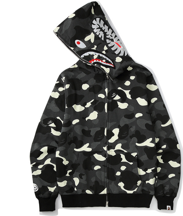 A Bathing Ape Shark Full-Zip Hoodie (Black City Camo)