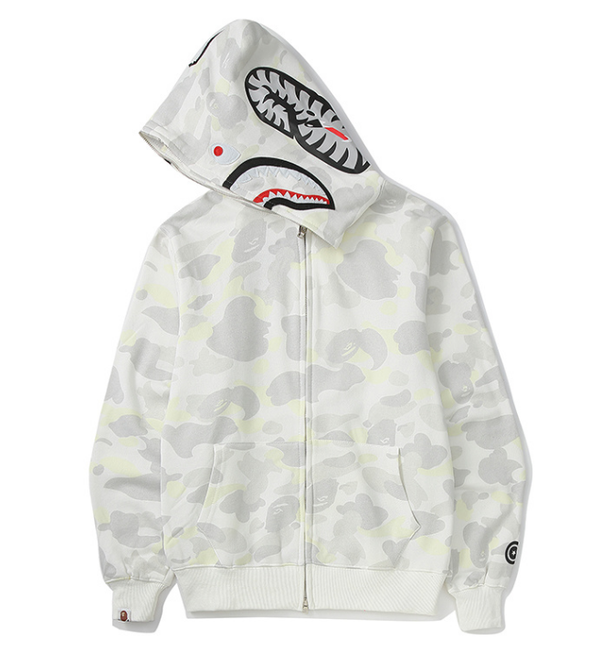 A Bathing Ape Shark Full-Zip Hoodie (White Camo)