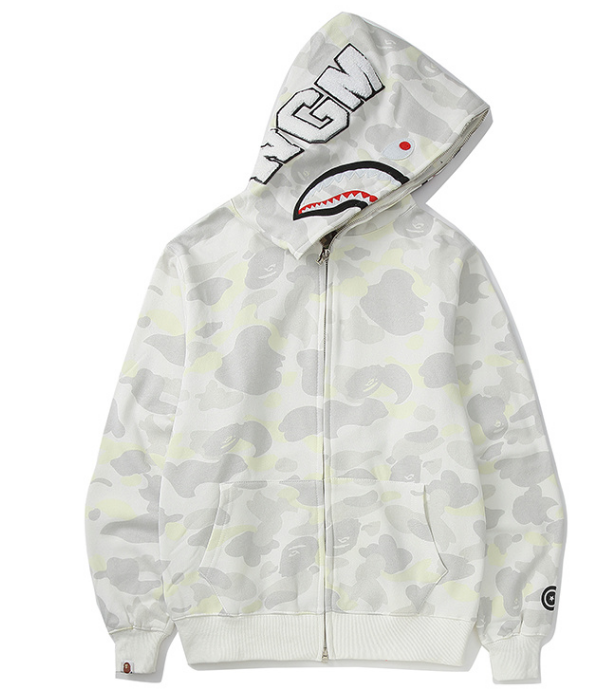 A Bathing Ape Shark Full-Zip Hoodie (White Camo)