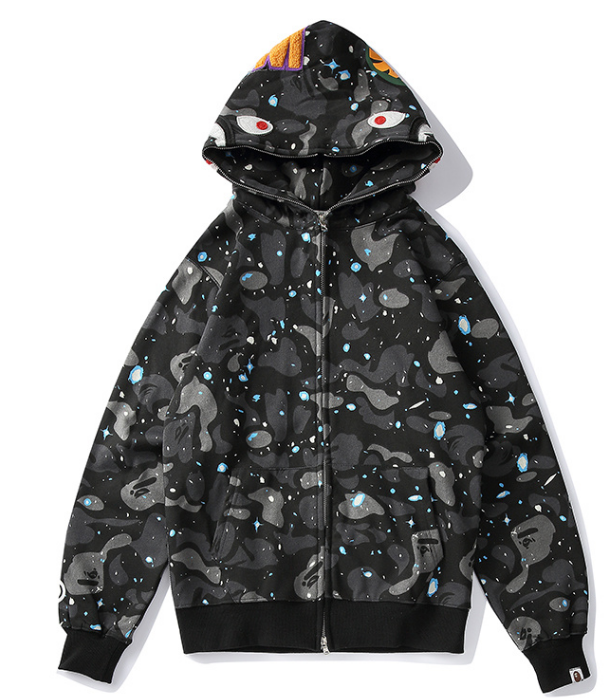 A Bathing Ape Shark Full-Zip Hoodie (Space Camo / Galaxy Print)