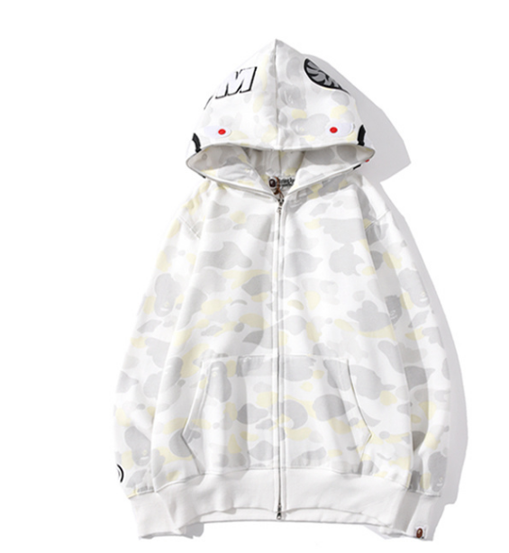 A Bathing Ape Shark Full-Zip Hoodie (White Camo)