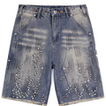 Hellstar Studded Flame Carpenter Denim Shorts (Medium Blue Wash)