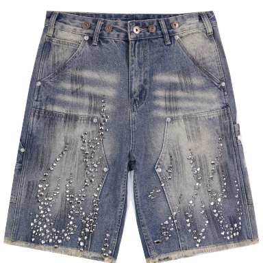 Hellstar Studded Flame Carpenter Denim Shorts (Medium Blue Wash)