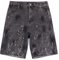 Hellstar Studded Flame Carpenter Denim Shorts (Black/Grey Wash)