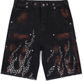 Hellstar Studded Flame Carpenter Denim Shorts (Black/Rust Wash)