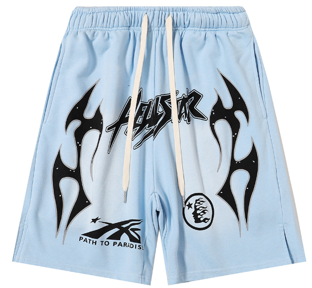 Hellstar Studios "Path to Paradise" Flame Sweat Shorts (Baby Blue)