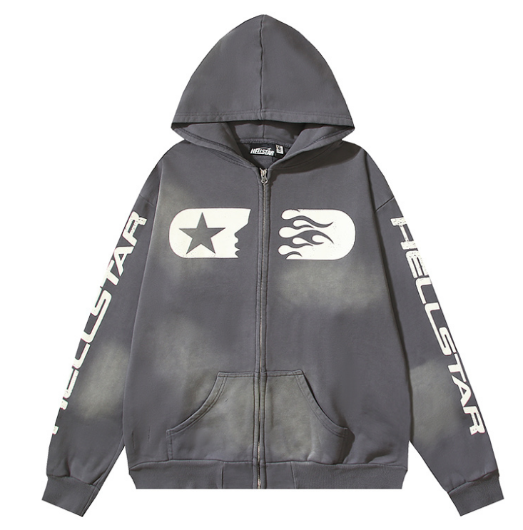 Hellstar Studios "Star Face" Full-Zip Hoodie (Grey Washed)