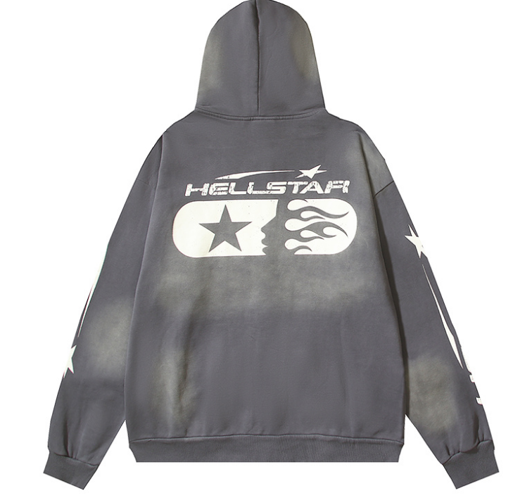 Hellstar Studios "Star Face" Full-Zip Hoodie (Grey Washed)