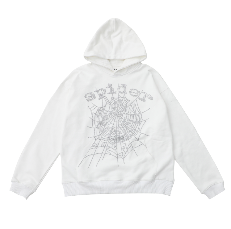 Sp5der Rhinestone OG Web Pullover Hoodie (White)