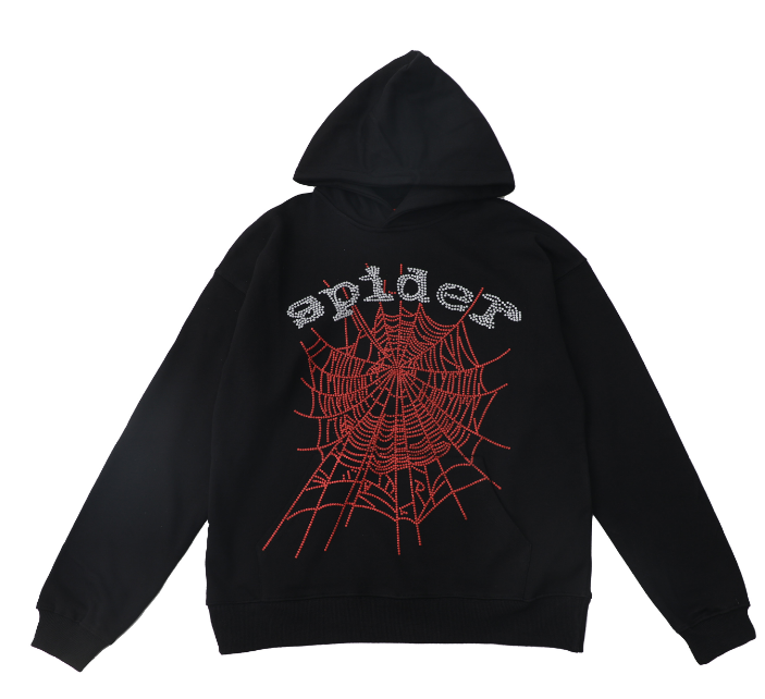 Sp5der Rhinestone OG Web Pullover Hoodie (Black/Red)