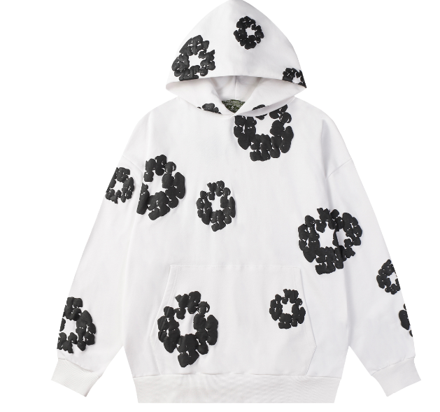 Denim Tears Cotton Wreath Allover Hoodie (White/Black)