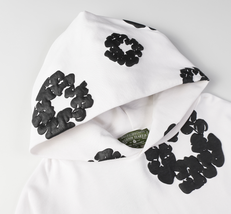 Denim Tears Cotton Wreath Allover Hoodie (White/Black)