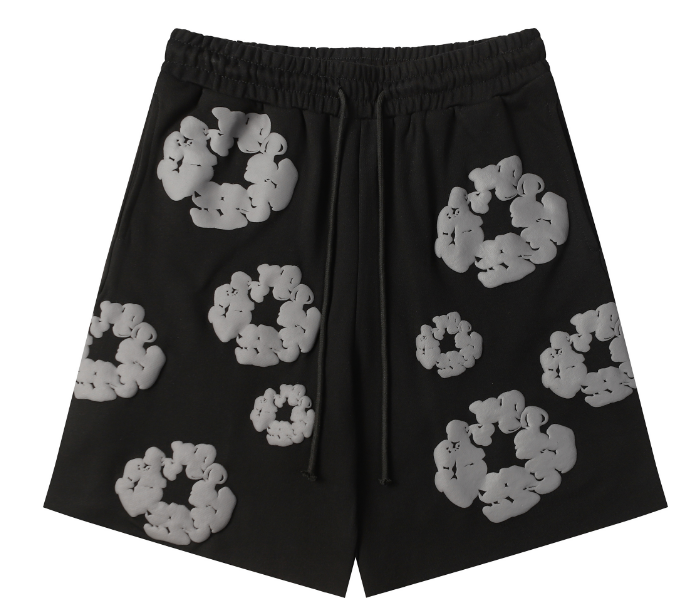 Denim Tears Cotton Wreath Allover Fleece Shorts (Black/Grey)