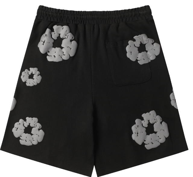 Denim Tears Cotton Wreath Allover Fleece Shorts (Black/Grey)