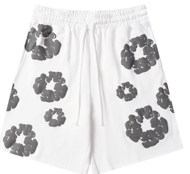 Denim Tears Cotton Wreath Allover Fleece Shorts (White/Grey)