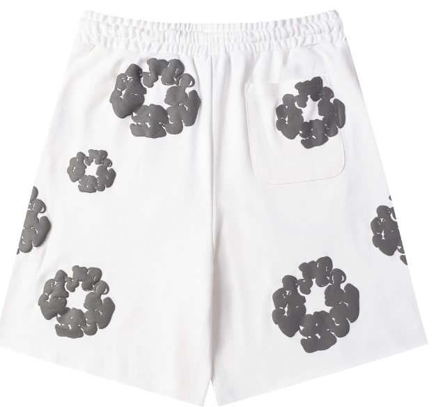Denim Tears Cotton Wreath Allover Fleece Shorts (White/Grey)