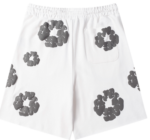 Denim Tears Cotton Wreath Allover Fleece Shorts (White/Grey)