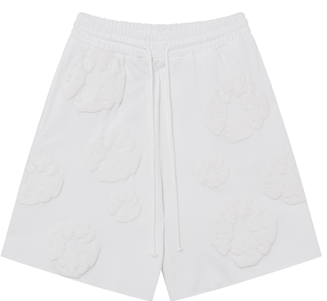 Denim Tears Cotton Wreath Allover Fleece Shorts (Tonal White)
