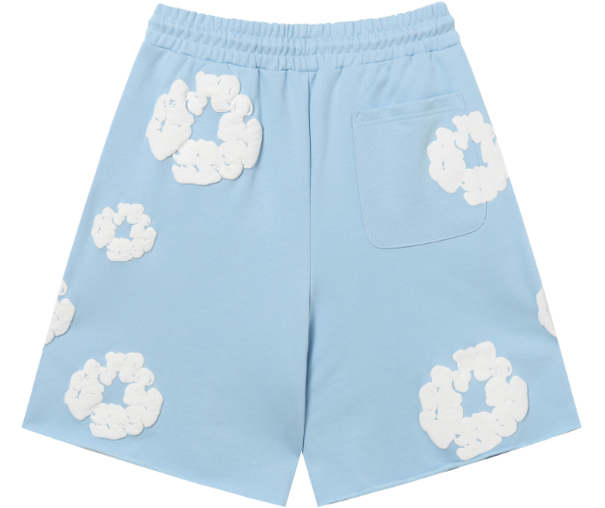 Denim Tears Cotton Wreath Allover Fleece Shorts (Baby Blue)