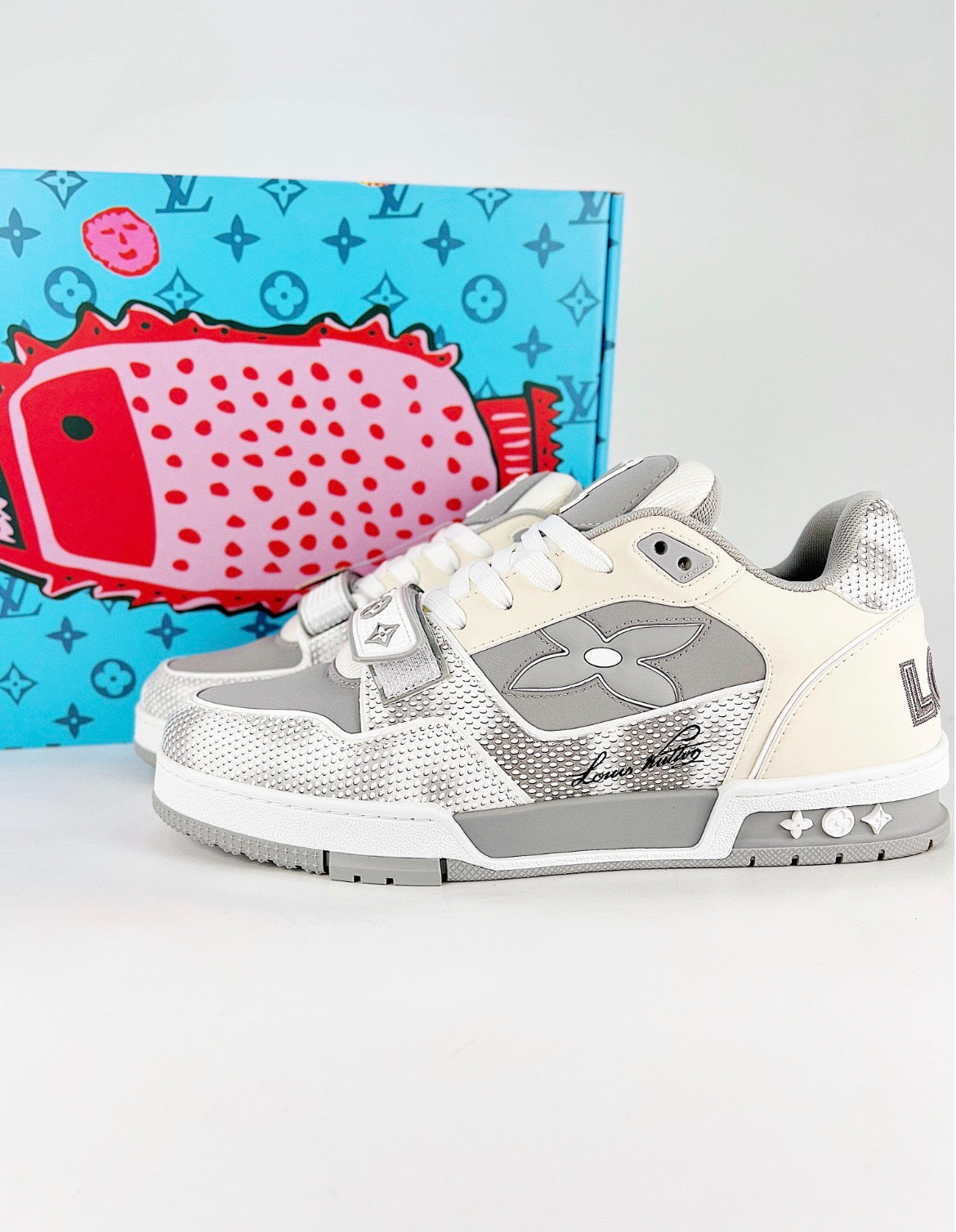 Louis Vuitton LV Trainer (Grey Monogram Denim/Velcro Strap)