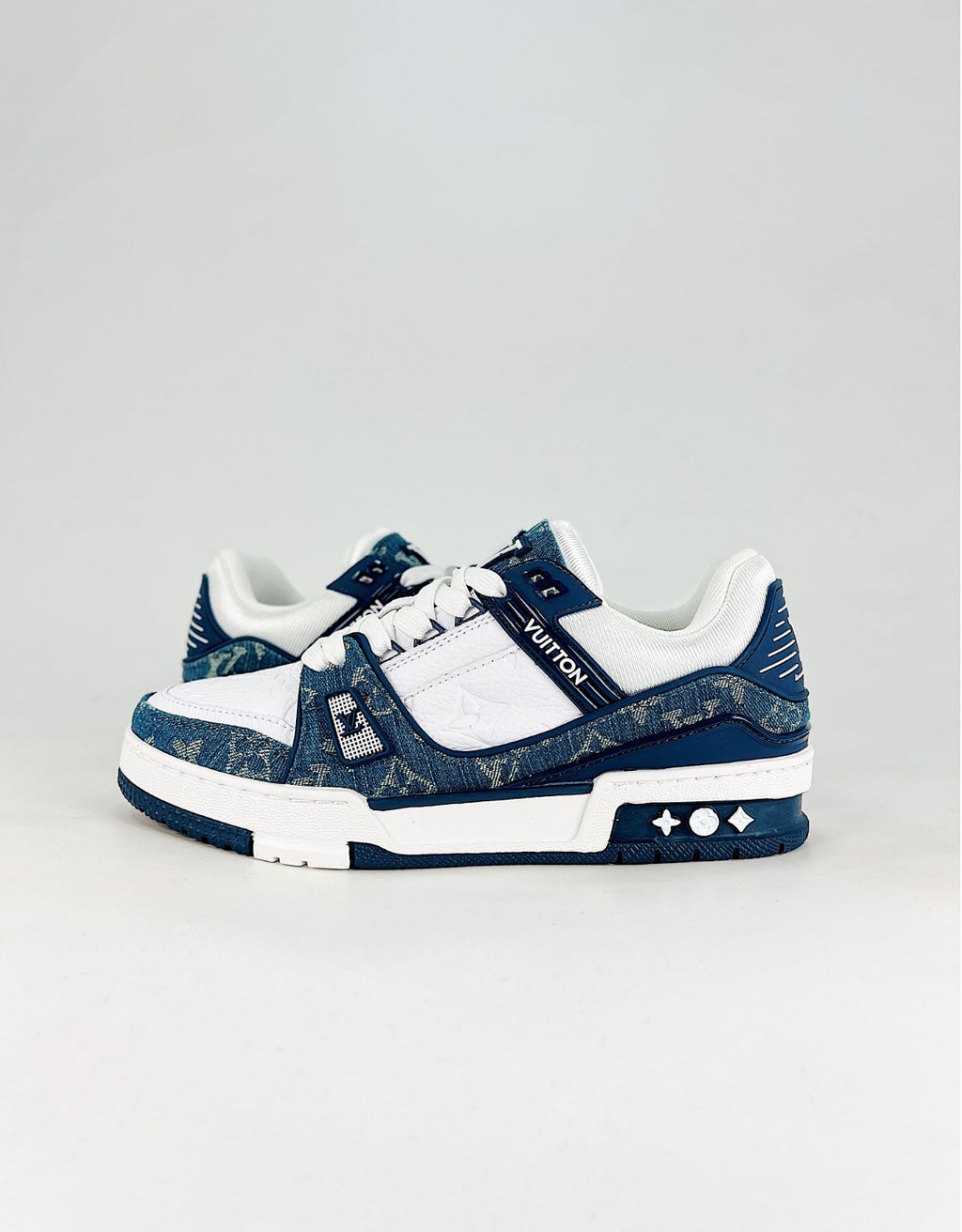 Louis Vuitton LV Trainer (Blue Monogram Denim/White Leather)