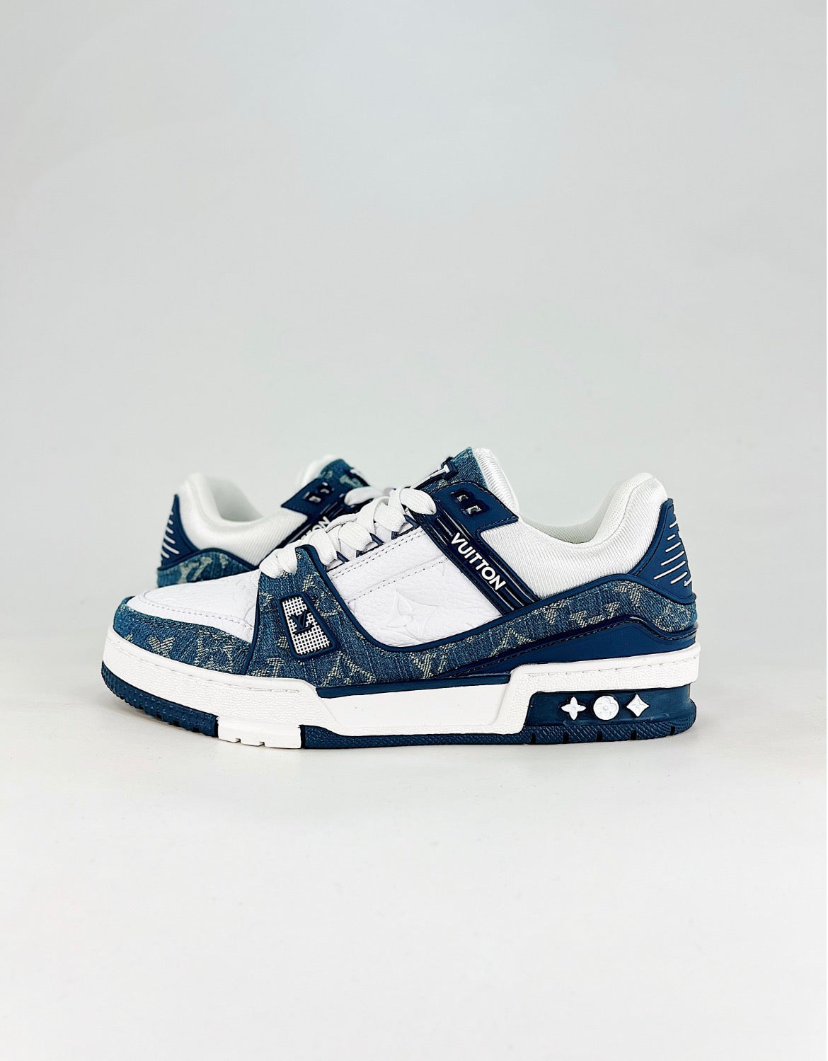 Louis Vuitton LV Trainer (Blue Monogram Denim/White Leather)