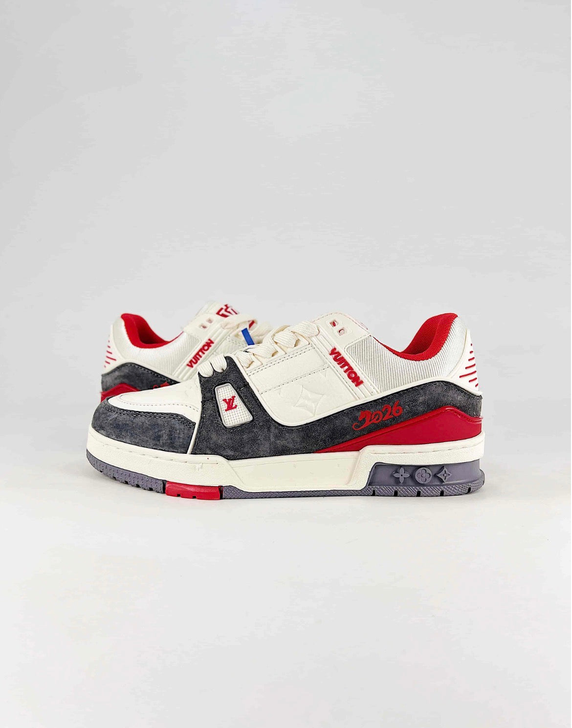 Louis Vuitton LV Trainer (White, Grey/Red “26” Edition)