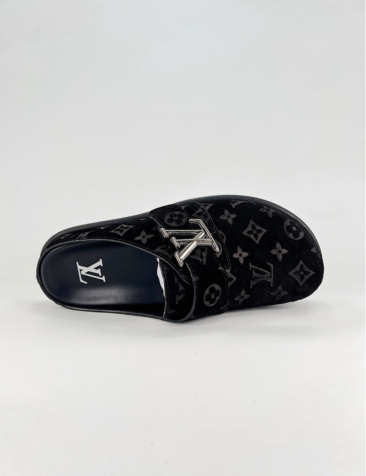 Louis Vuitton (Monogram Suede LV Lock Mule/Black)