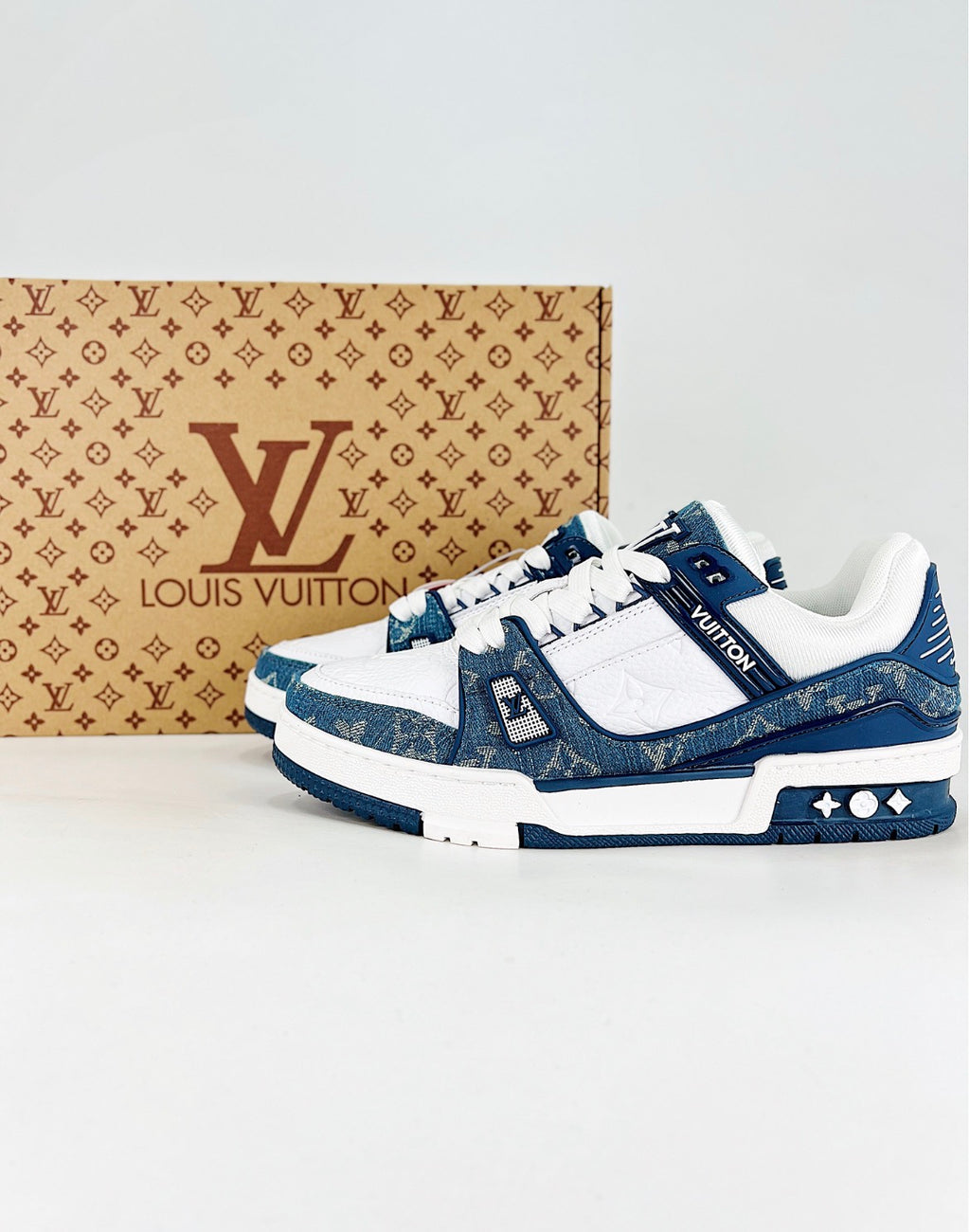 Louis Vuitton LV Trainer (Blue Monogram Denim/White Leather)