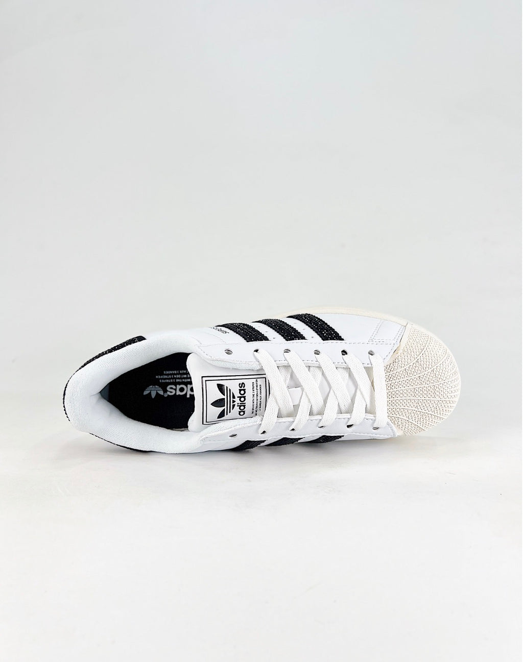 Adidas Superstar II Sneakers (White/Black Rhinestone Stripes)