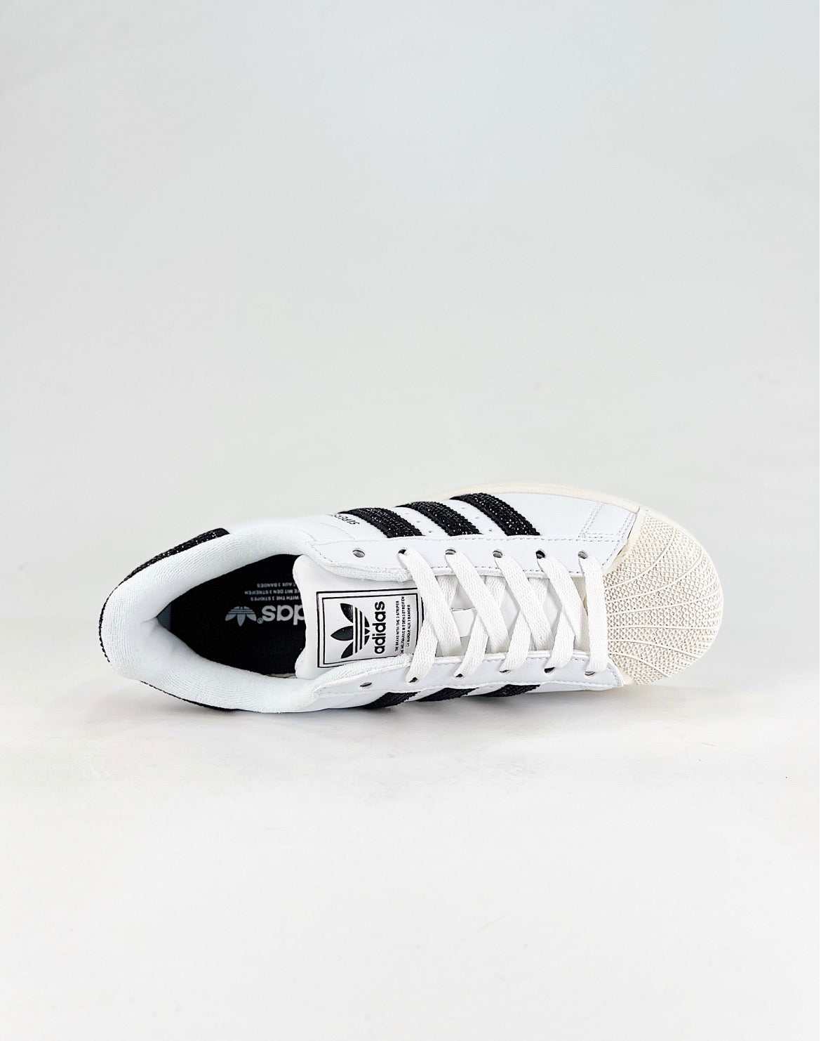Adidas Superstar II Sneakers (White/Black Rhinestone Stripes)