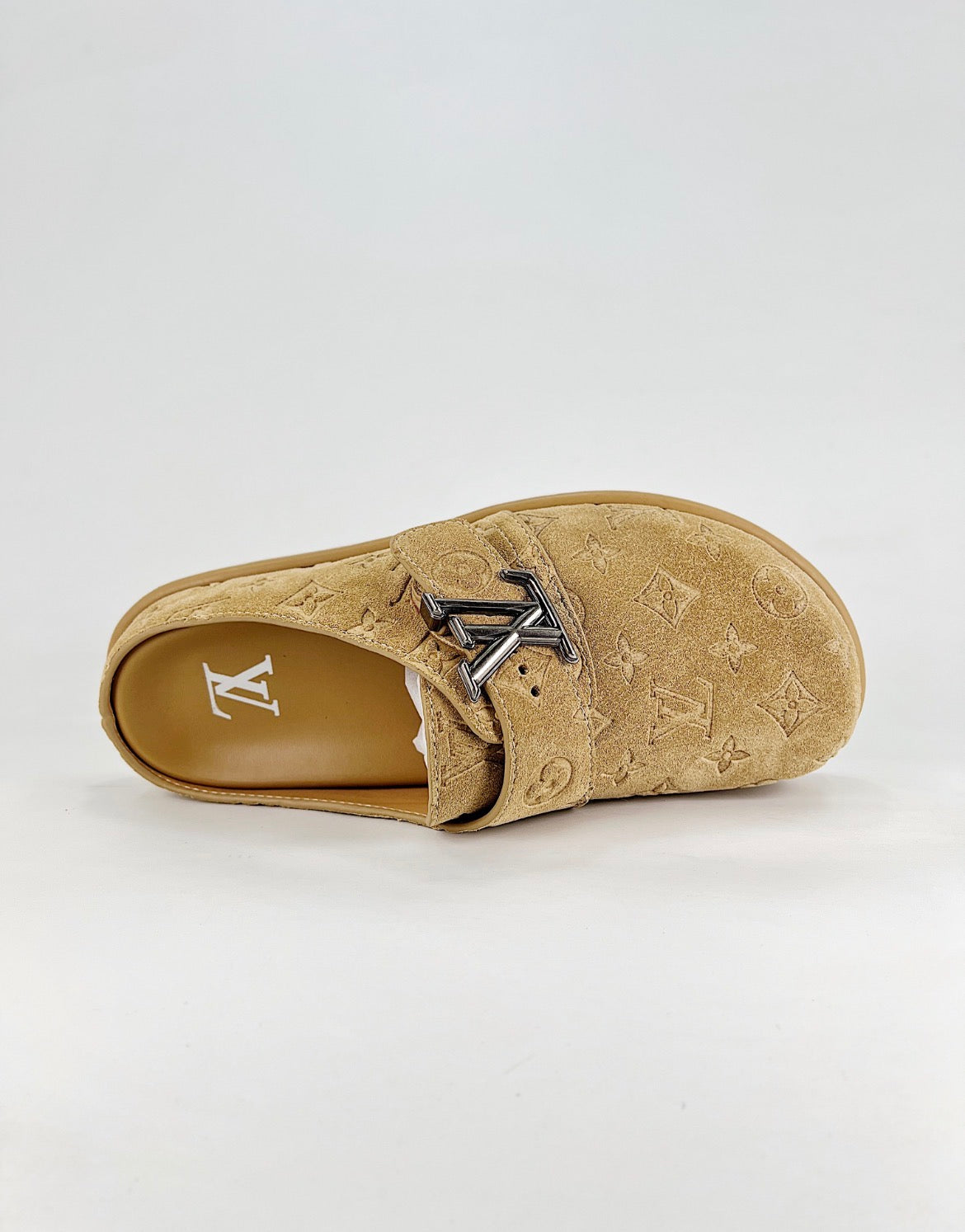 Louis Vuitton (Monogram Suede LV Lock Mule/Sand Beige)