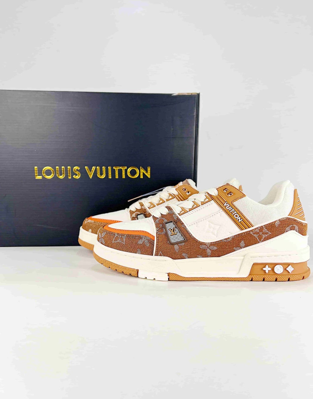 Louis Vuitton LV Trainer (Brown Monogram Denim/White Leather)