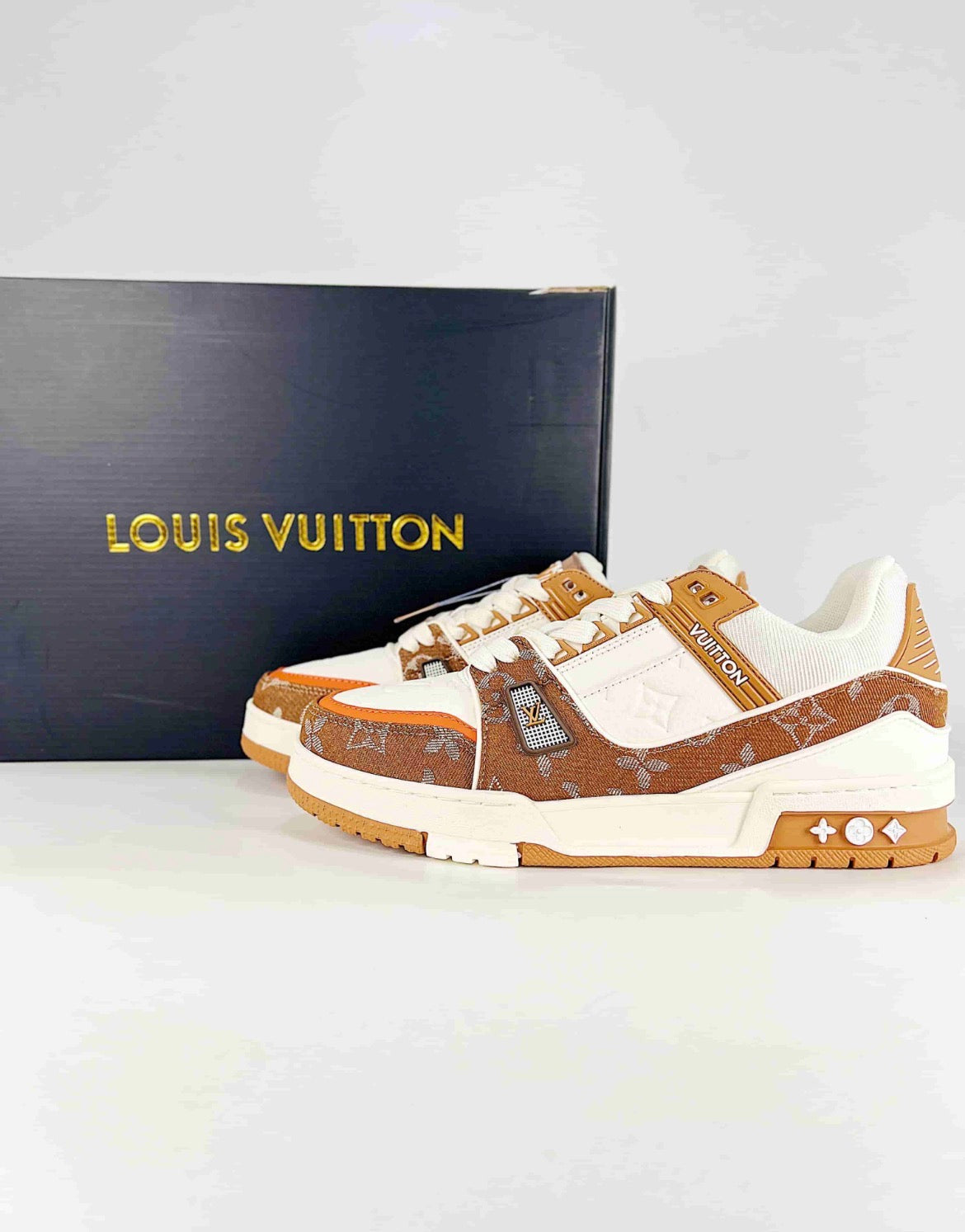 Louis Vuitton LV Trainer (Brown Monogram Denim/White Leather)