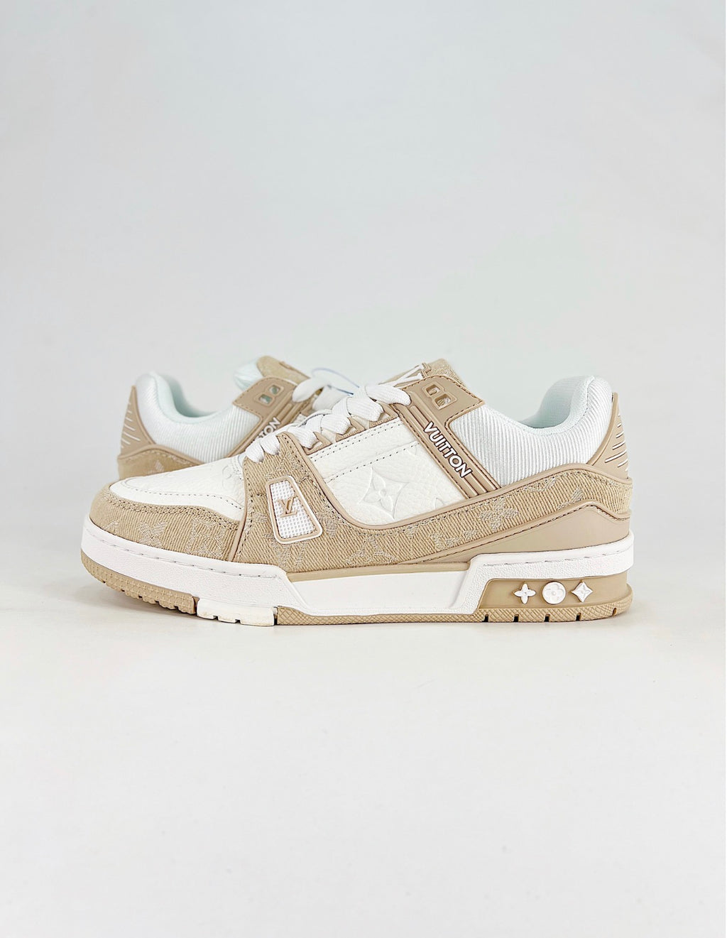 Louis Vuitton LV Trainer (Beige Monogram Denim/White Calf Leather)