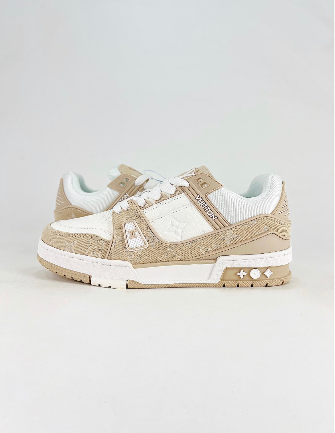 Louis Vuitton LV Trainer (Beige Monogram Denim/White Calf Leather)