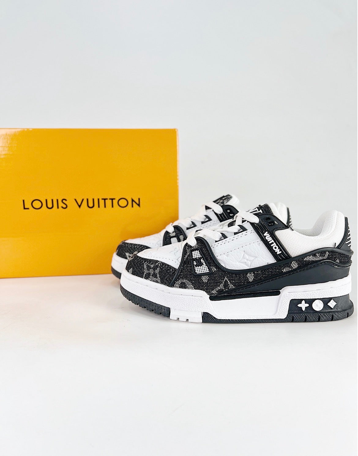 Louis Vuitton LV Trainer (Black Monogram Denim/White Calf Leather)