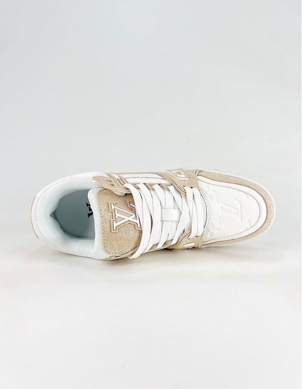 Louis Vuitton LV Trainer (Beige Monogram Denim/White Calf Leather)